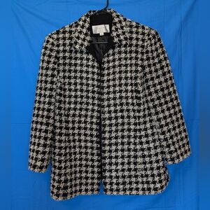 Tahari Size 14 Houndstooth Wool Tweed Jacket